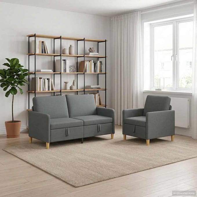 vidaXL - Sofa - Set - Met - Opslag - 2 - st - Donkergrijs - Polyester