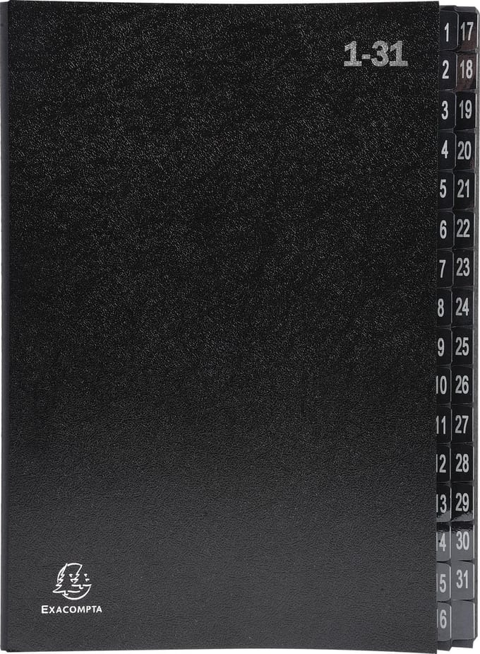 Exacompta 6x Sorteermap Ordonator® - 32 indelingen - genummerde tabs van 1 - 31 - Zwart - 57032E