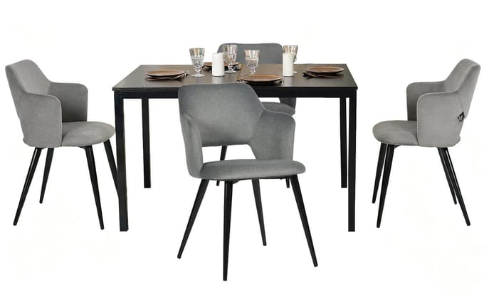 Eetkamerset - 5-delig Uitschuifbare tafel - Zwart en lichtgrijs