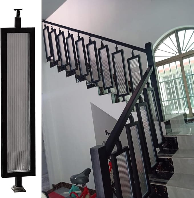Trapleuning Spindelset - Balusters Glas - Trap Decoratie - Smeedijzer & Glas - 120 cm - Zwart