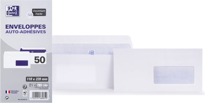 Oxford Enveloppen, DL, 110 x 220 mm, 80 g, zelfklevend.
