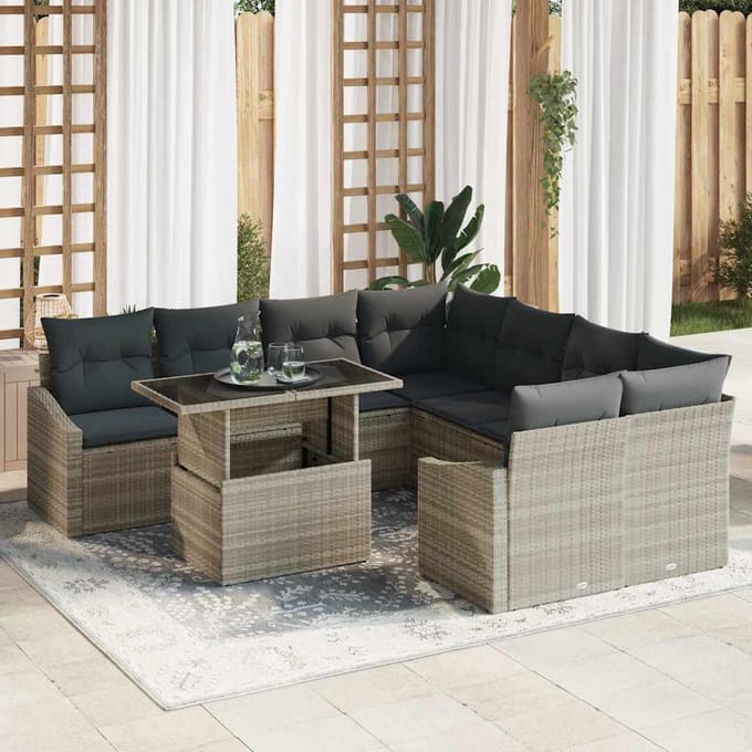 vidaXL - Tuinbank - Set - 9 - st - Lichtgrijs - poly - rattan