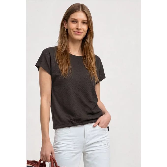 Shirt van kant met ronde hals