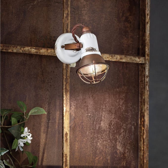 Ferroluce Wandlamp C1675/1, wit/rustbruin, keramiek, 18 cm hoog, E14