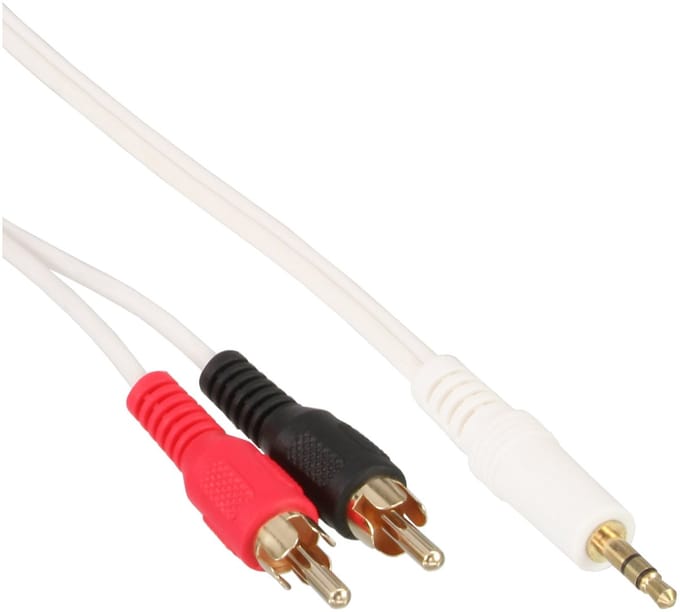 InLine® Audiokabel, 2x Tulpplug naar 3,5mm M stereo, wit/goud, 1m