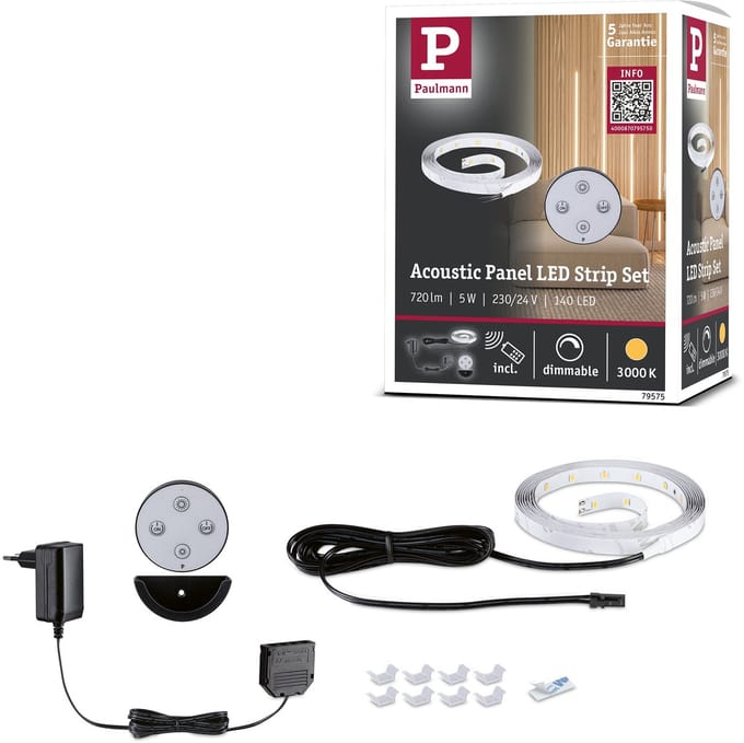 LED Strip Akoestisch paneel Basisset 2,4m 3000K Zwart