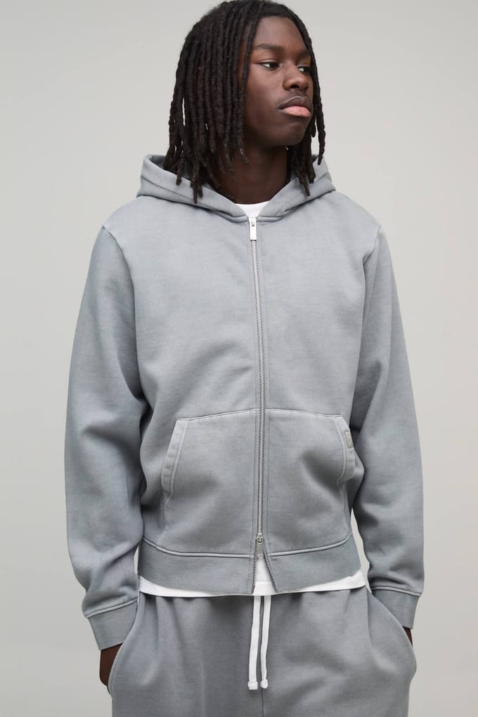 Essential Gewassen Boxy Hoodie Met Rits | Washed Grey | Size Medium