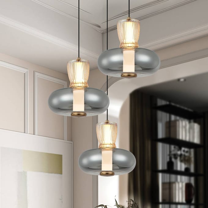 Viokef LED hanglamp Sire, Ø 42 cm rook/brons metaal/glas 3-lamps.