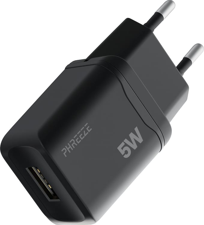 Phreeze - usb adapter - 5w oplader - 5v/1a stekker - oplaadblokje - telefoon oplader - zwart