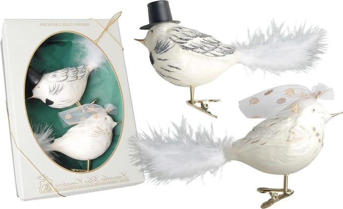 Bruidspaar Decoratie - Trouwaccessoires - Bruiloft Versieren - Mondgeblazen Glas - ca. 15cm - Wit