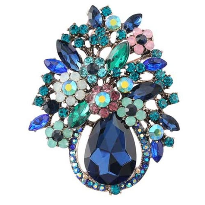 Legering Hoge Kwaliteit Delicate Strass Bloem Broche Lieflijke Speld Mode Broche Kleding Accessoires blue