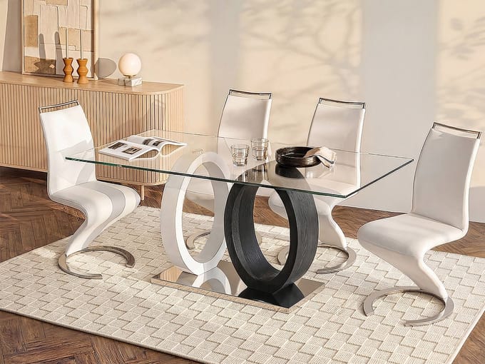 Vente-unique Eettafel AYANE - 6 personen - Gehard glas en MDF - grijs en wit