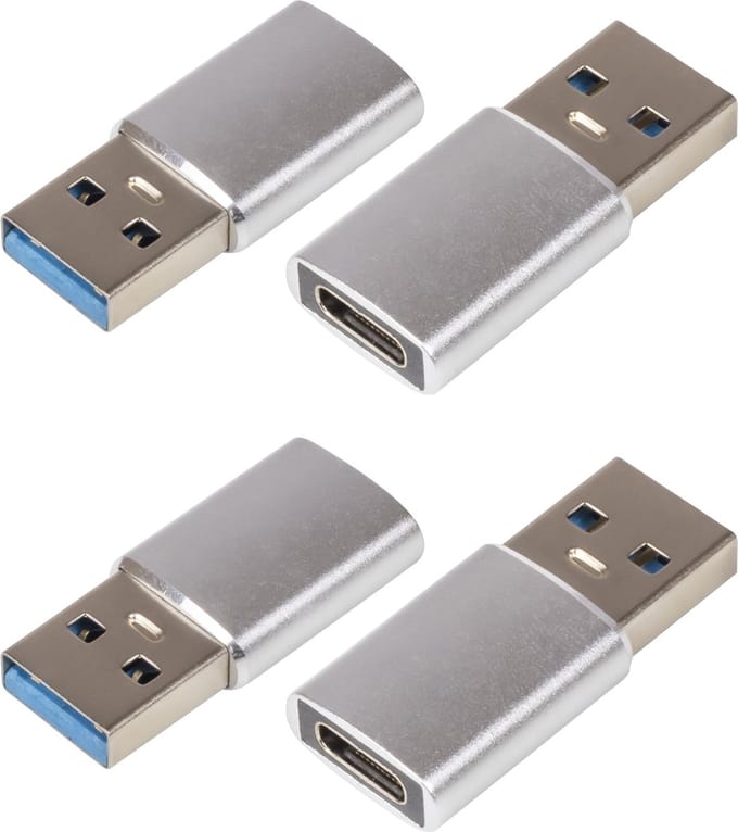 Nuvance USB A naar USB C Converter - Hub - Set van 4 - Universele USB Adapter - Geschikt voor Alle USB C Apparaten - Zilver