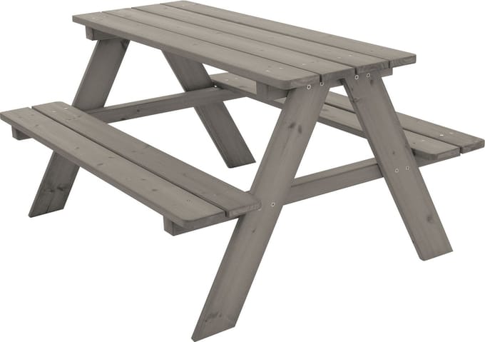 ML-Design kinderzitje voor buiten, grijs, buitenzitje 2 banken met tafel, tuinzitje voor kinderen met 4 zitplaatsen, zitje voor kinderen massief hout, picknicktafel kinderen, speelzitje