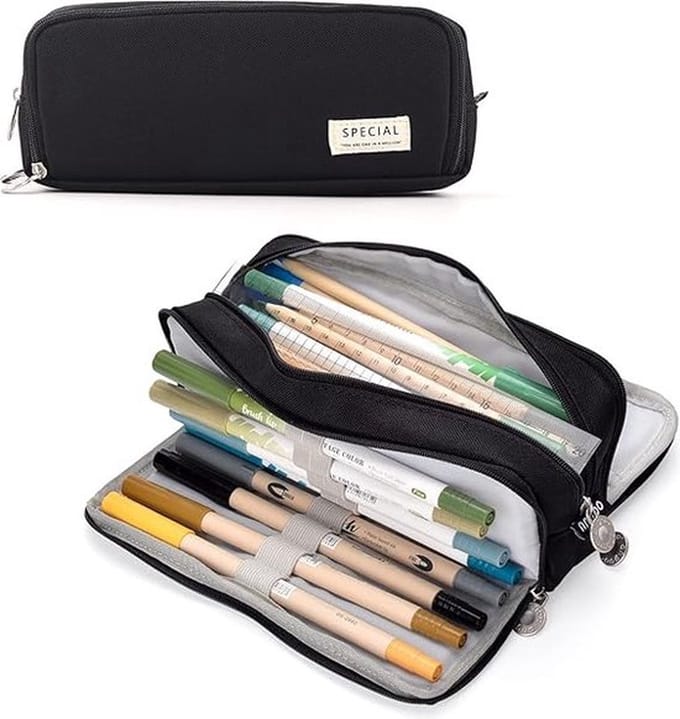 Flexigood - Groot etui, 3 etages, etui, draagbaar, multifunctioneel, geschikt voor studenten, kinderen, volwassenen, meisjes, jongens