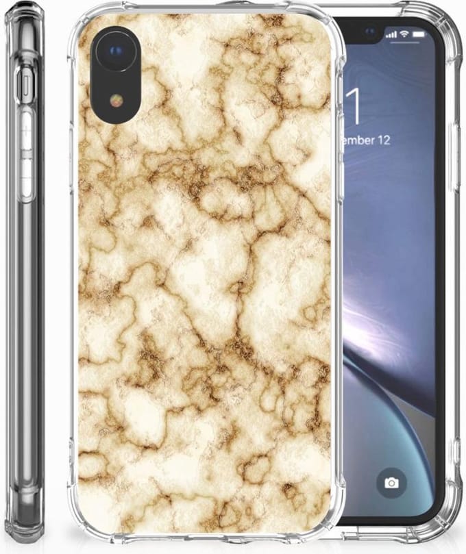 Apple iPhone Xr Anti-Shock Hoesje Marmer Goud