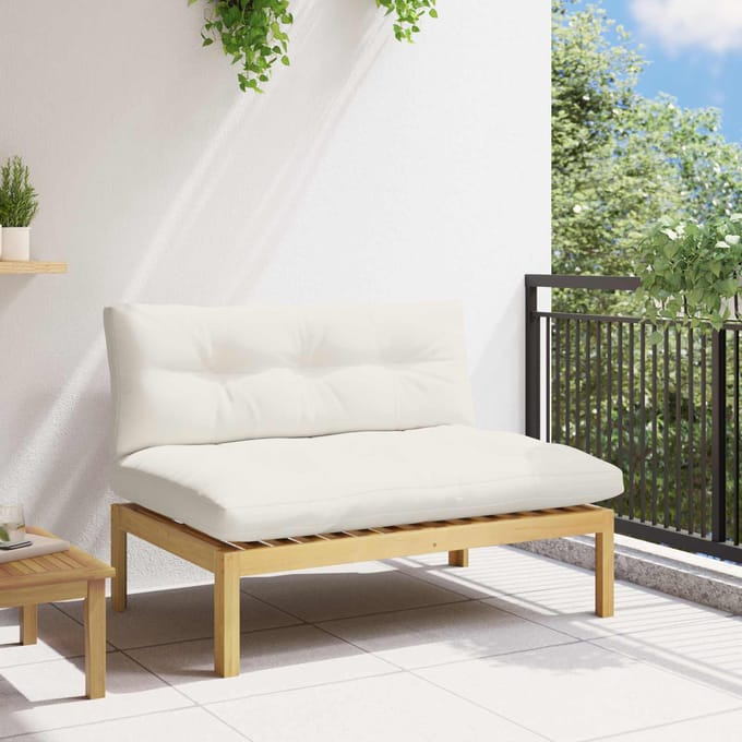 vidaXL - Midden - Sofa - Eenheid - Licht - Acacia - en - Crèmekleurig - Wit - Acaciahout