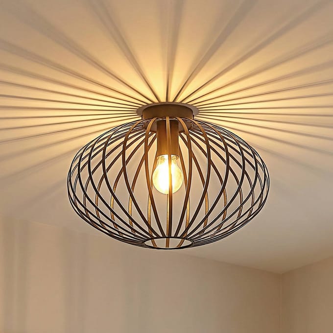 Lindby - plafondlamp - 1licht - IJzer - H: 25.5 cm - E27 - zwart