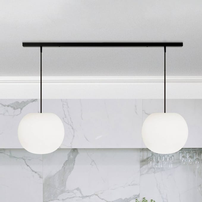 Casablanca hanglamp Acai, wit/zwart, lang, 2-lamps, 26 cm
