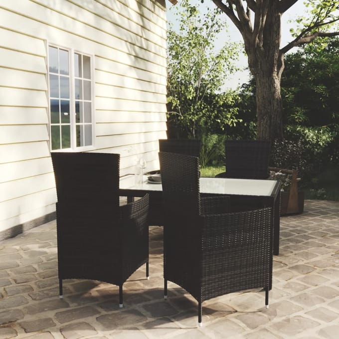 vidaXL - 5-delige - Tuinset - met - kussens - poly - rattan - zwart