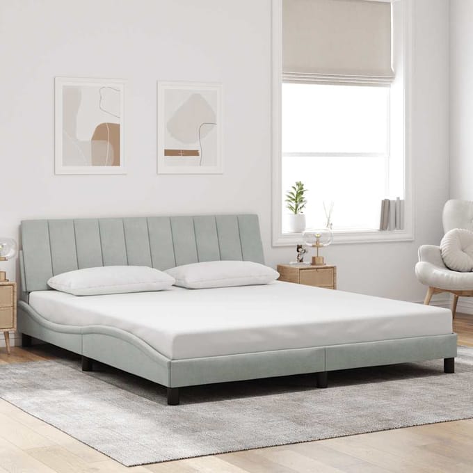 vidaXL - Bedframe - zonder - matras - "Hanko" - 180x200 - cm - fluweel - lichtgrijs