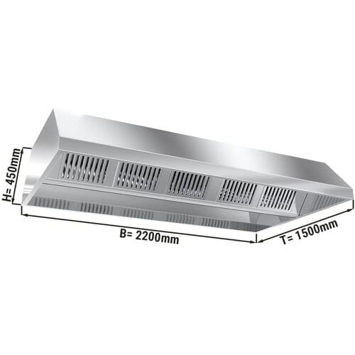 GGM Gastro Deckenhaube - 2200mm - mit Filter & Lampe Zilver