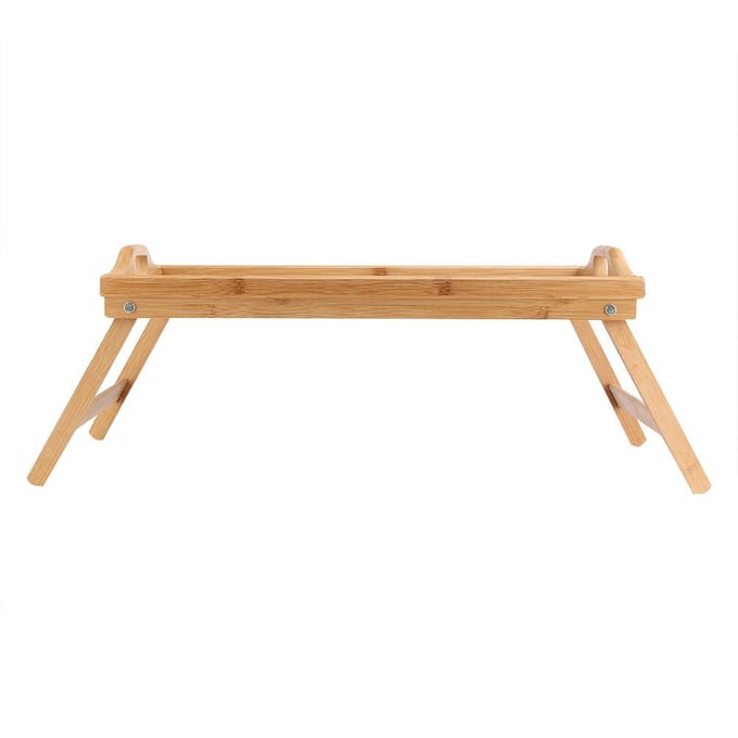 Plateau de lit Portable en bois de bambou, bureau d'ordinateur Portable pour petit déjeuner, Table de service de thé et de nourriture, pieds pliants noir