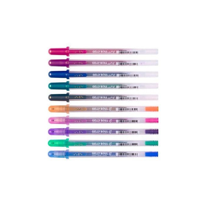 10 stylos - Pointe 0,7mm - 6 couleurs - Gelly Roll - Gold silver shadow - Sakura