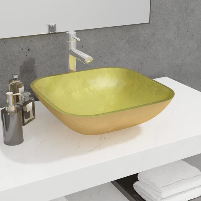 vidaXL - Wasbak - 42x42x14 - cm - glas - goudkleurig