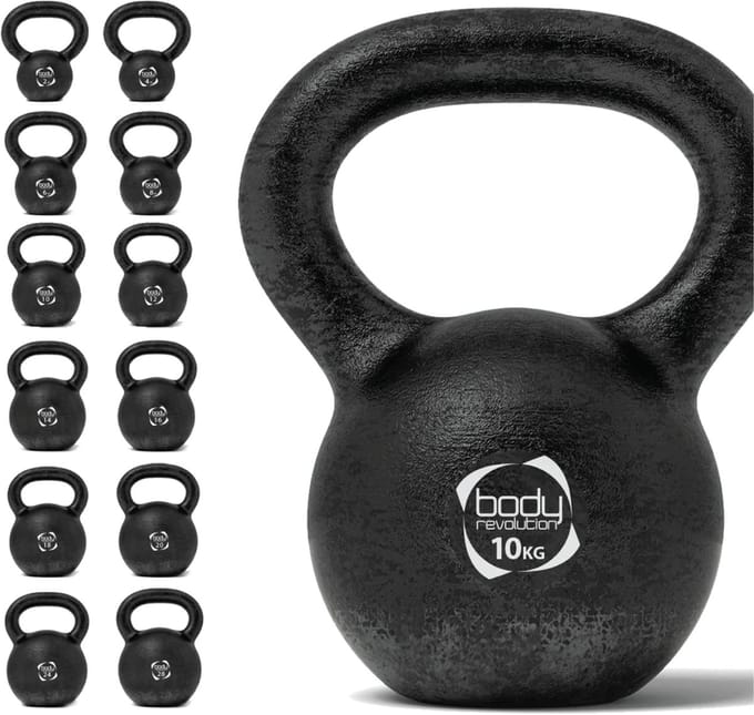 Gietijzer kettlebell - zwart - 10 kg - platte anti-roll basis