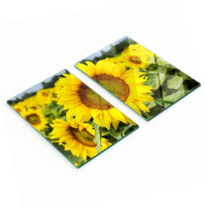 Multifunctionele decoratieve glazen borden Zonnebloemveld 2x40x52 cm