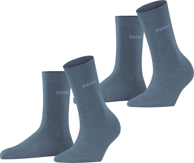 Esprit Uni 2-Pack eenkleurig katoen multipack sokken dames blauw - maat 35-38
