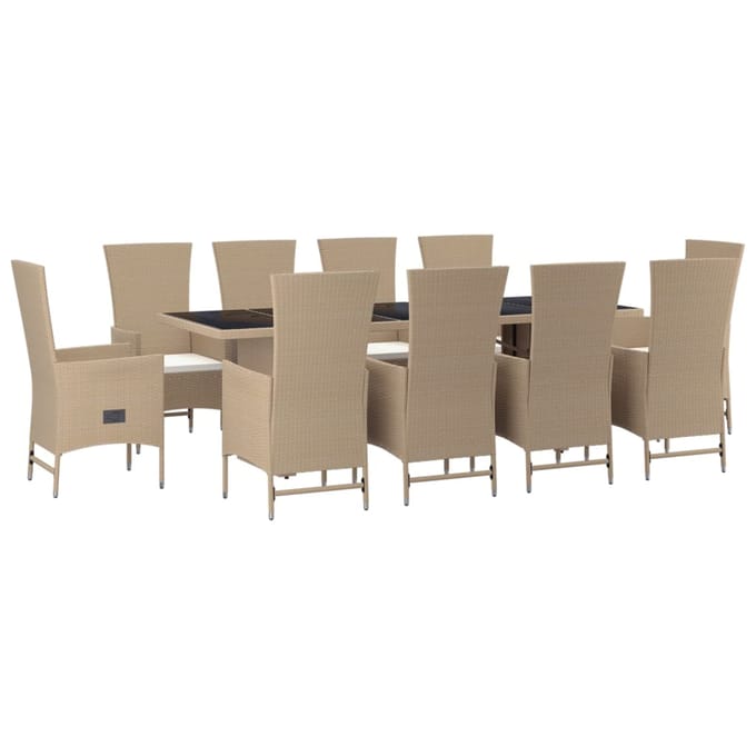 vidaXL - 11-delige - Tuinset - met - kussens - poly - rattan - beige