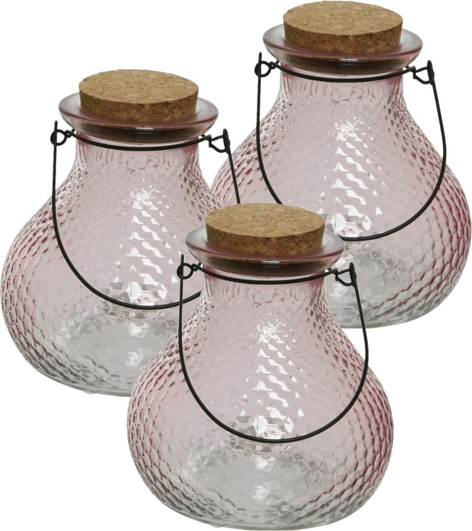 Decoris wespenvanger/wespenval met hengsel - 3x - glas - lichtroze - D14 x H13 cm