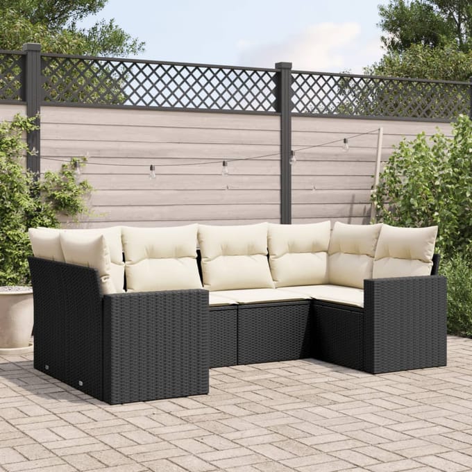 vidaXL - 6-delige - Loungeset - met - kussens - poly - rattan - zwart