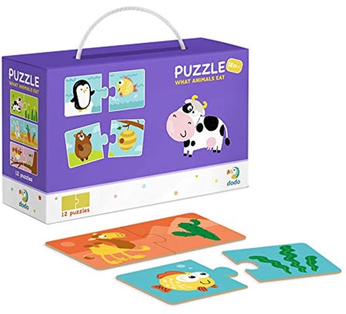Educatieve Puzzel - Duo Puzzels - Kinderen Leren - Dieren en Voedsel - 24 Stukjes - Multicolor