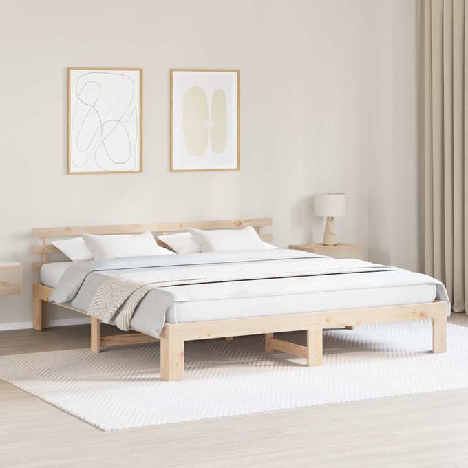 vidaXL - Bedframe - met - hoofdeinde - Naturel - 200 - x - 200 - cm - Massief - grenenhout