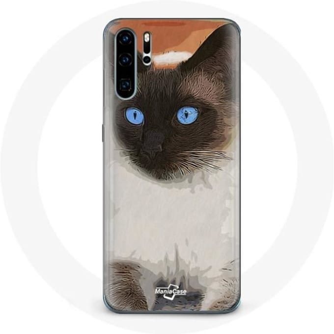 Coque pour Huawei P30 Siamois Noir et blanc Yeux Bleus