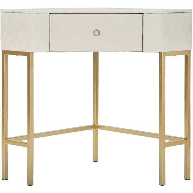 Paris Prix Consoletafel in goudkleurig metaal en crèmekleurig imitatieleer, 84,5x60x77 cm