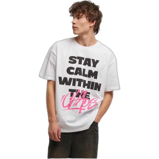 Mister Tee - Stay Calm In Chaos Oversize Heren Tshirt - L - Wit