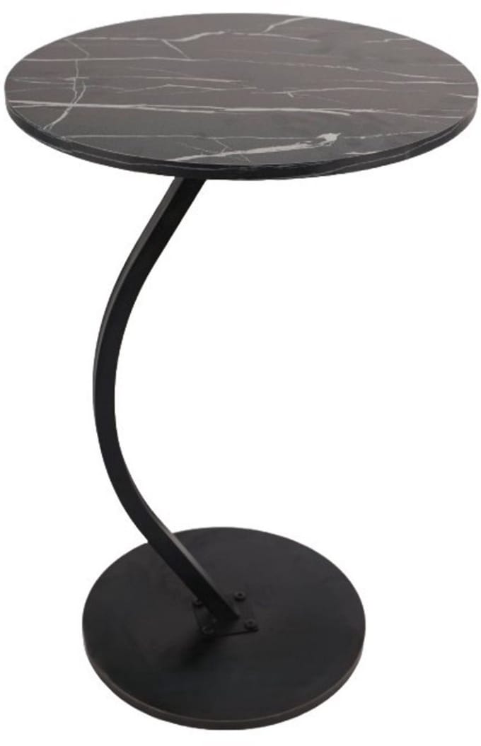 Bijzettafel –Zwart Gemarmerd Blad – Rond 40 cm- C Shape –H60 cm