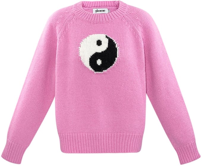 Moderne Gebreide Katoen Trui met Yin Yang Symbool - Roze - Maat S/M