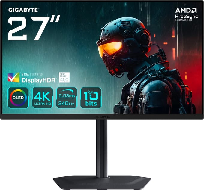 27" GIGABYTE MO27U2 - 3840x2160 (4K) - 240Hz - OLED - 18W USB-C - KVM switch