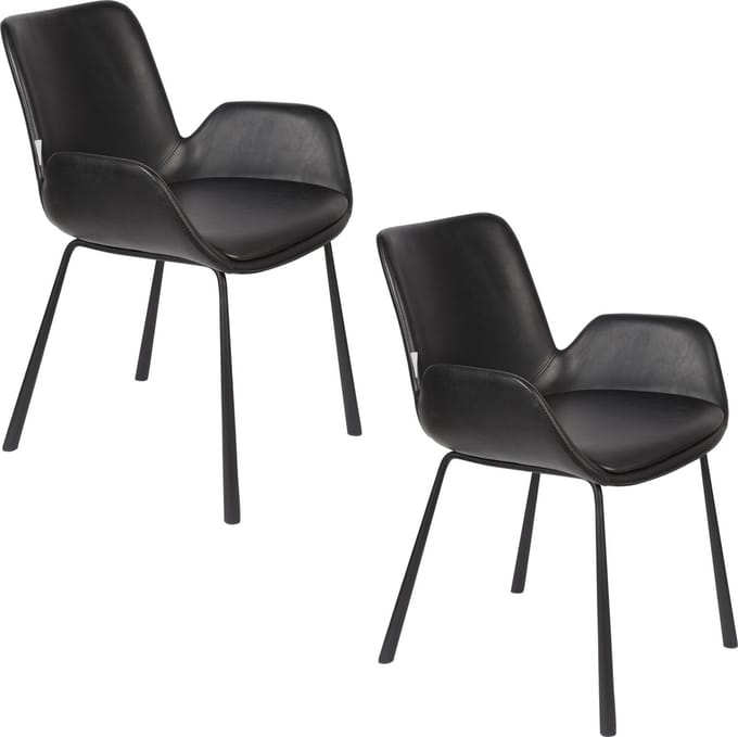 Zuiver Brit LL Eetkamerstoelen Armleuning Zwart - Set van 2