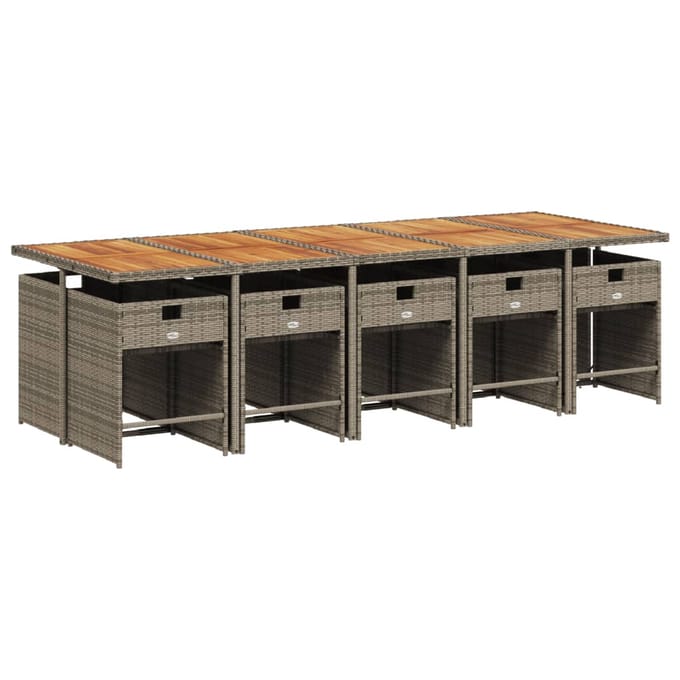 vidaXL - 11-delige - Tuinset - met - kussens - poly - rattan - grijs
