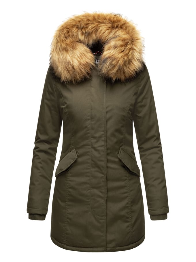 Marikoo dames winterparka met afneembare imitatiebontkraag & capuchon