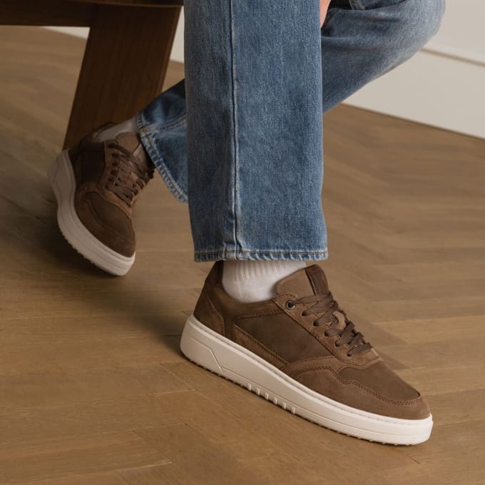 No Stress - Heren - Bruine nubuck sneakers - Maat 41