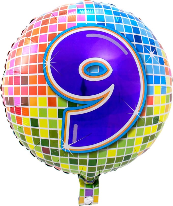 Folieballon 9 Jaar Birthday Blocks - 43cm