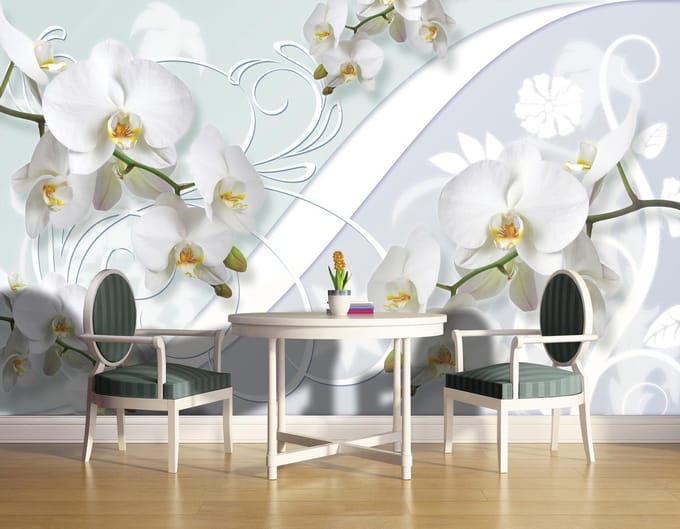 Orchid Flowers Pattern Photo Wallcovering
