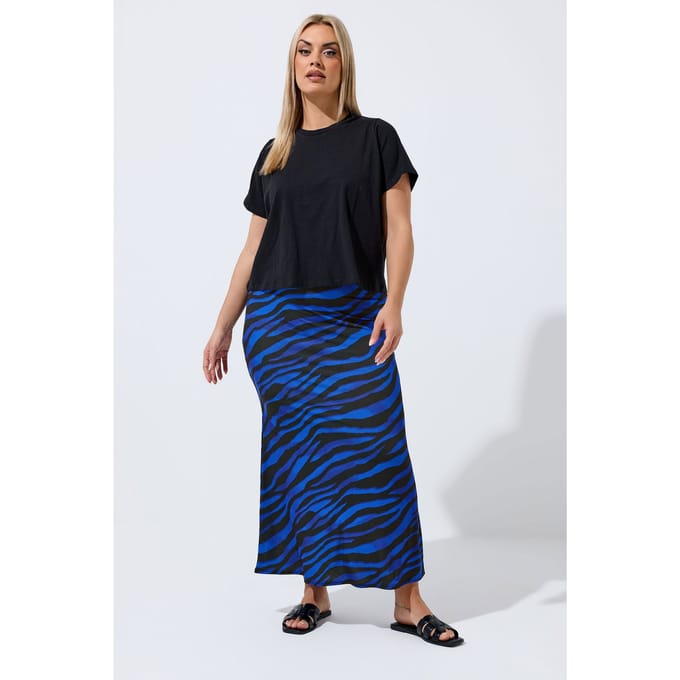 Limited Collection Blauwe Maxirok Met Zebraprint Size 40
